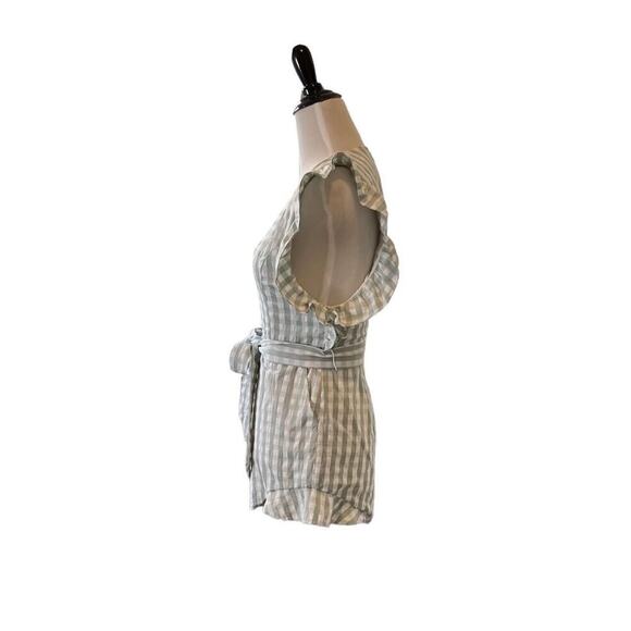 Lovers + Friends Women's Romper Size XS Coquette Green White Gingham Ruffles - Picture 2 of 12